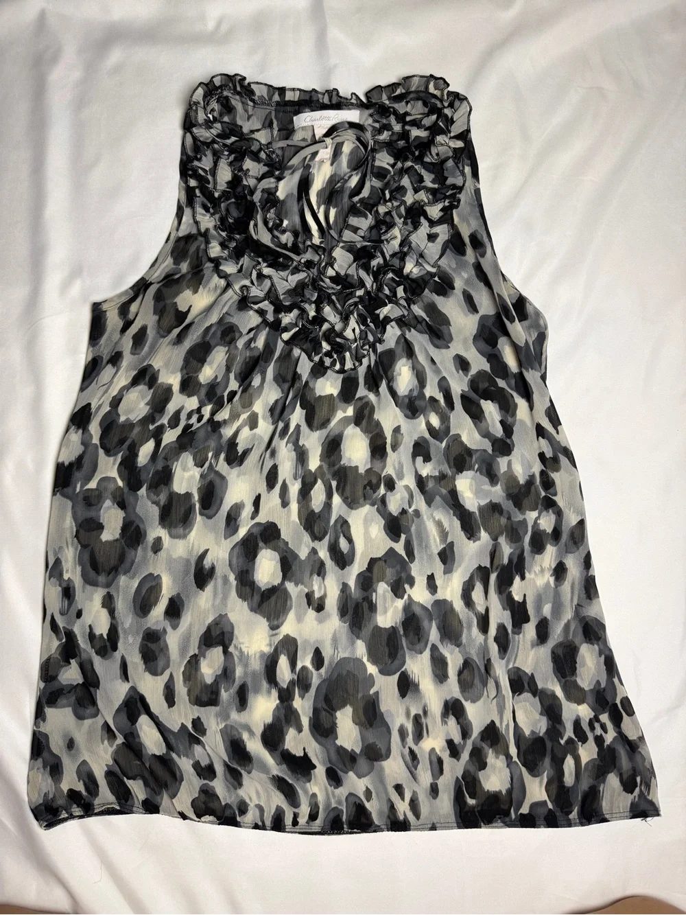 Sleeveless Ruffle Leopard Print Dress - Black & White